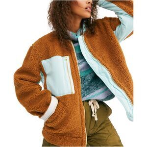 Free People Womens Rivington Sherpa Jacket, Brown, L, DM